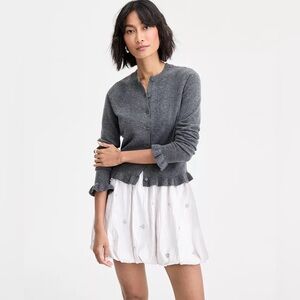 Loft Grey Button Cardigan Scallop Feminine Ruffle Sleeves Women’s Size Medium